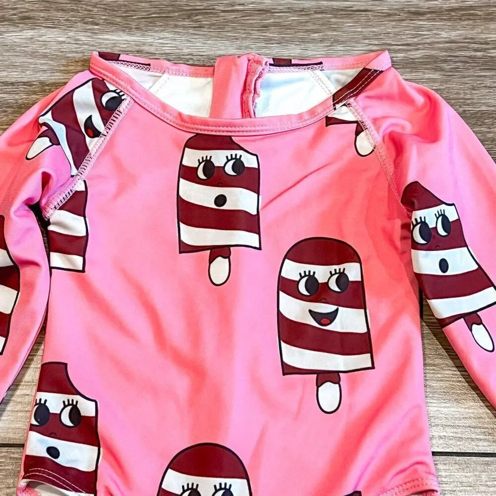 Hugo Loves Tiki Ice Cream Long Sleeve Rashguard Swimsuit Size 18-24M